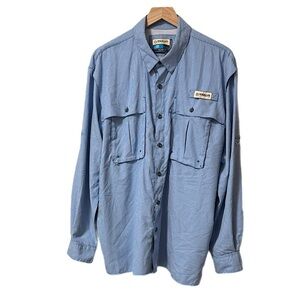 Magellan Outdoors Blue/White Long Sleeve Relaxed Fit Fish Gear Shirt Size Large
